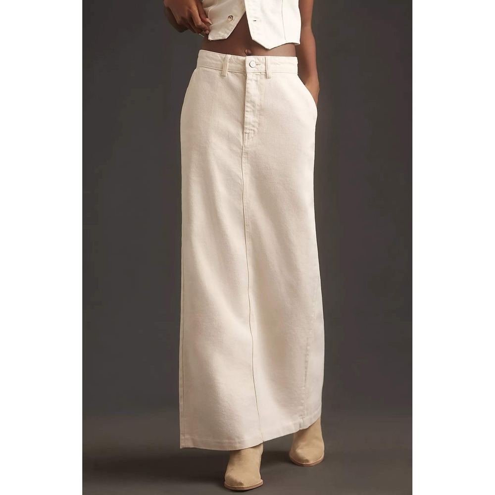 Reformation Myles Denim Maxi Skirt Women 24 Creme High Rise Organic Cotton Long